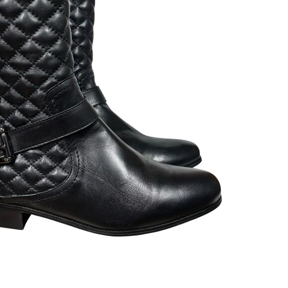 Chicos Boots Womens 10M Black Leather Quilted Mid Calf Zip Buckle Moto - Picture 3 of 11